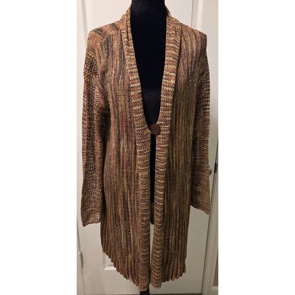 Spicedye Sweaters - Spicedye Womens Open-Knit V-Neck 1 Button Long Sleeve Cardigan - Size XL